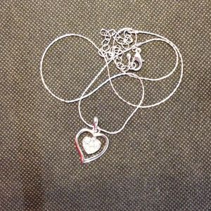 Double Heart Necklace Silver Tone Thin Chain